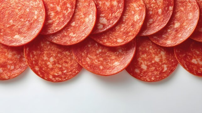 A close up of a bunch of pepperoni slices