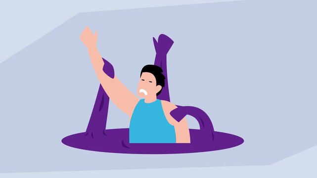 Man Sinking in Mud or Abstract Danger: Financial Crisis, Overwhelming Problems, or Drowning in Debt cartoon animation