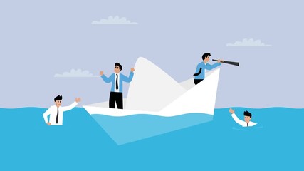 Business Leadership and Strategy: Navigating Risk in a Paper Boat cartoon animation