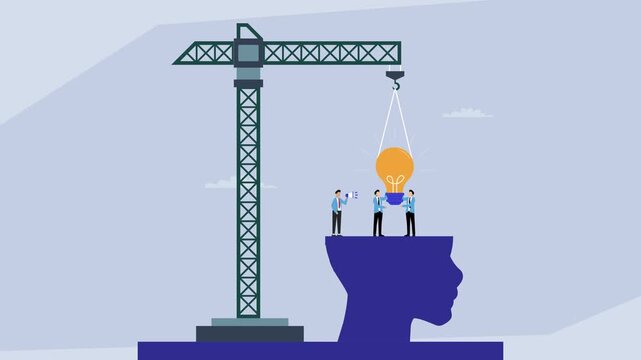 Idea Generation and Concept Construction: Crane Lifting Lightbulb cartoon animation