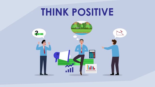 Businessman Meditating and Thinking Positive Amidst Financial Stress and Negative Graph Data cartoon animation