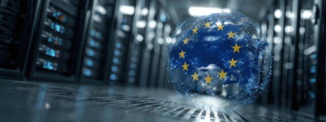 Exploration of digital infrastructure in Europe showcasing networks around a globe design