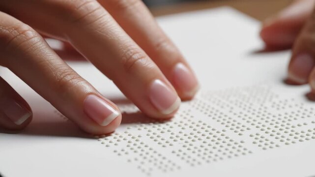 Hands reading braille text