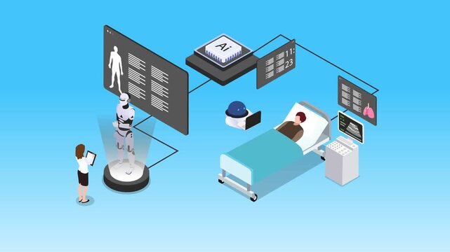 AI Patient Monitoring and Smart Hospital Healthcare Technology 3d animation cartoon