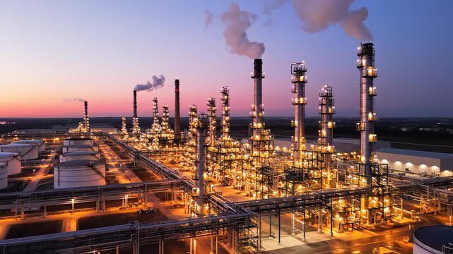 Oil refinery at dusk