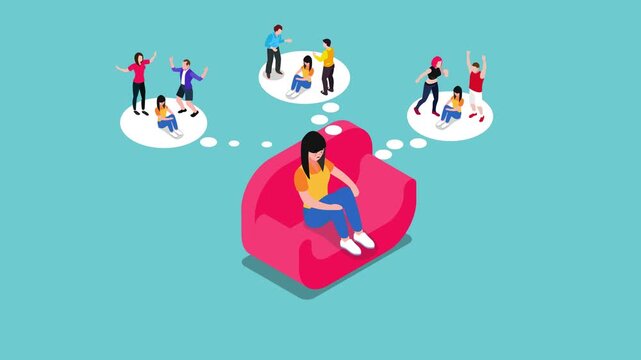 Social Anxiety and Loneliness Conceptual 3d animation cartoon