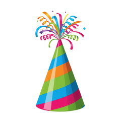 Colorful party hat with streamers isolated on transparent background