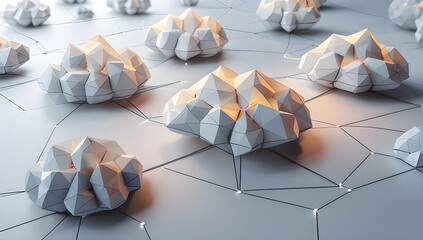 Modern polygonal cloud network with glowing connections and nodes