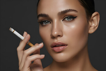 Obraz premium Woman holding cigarette with serious expression