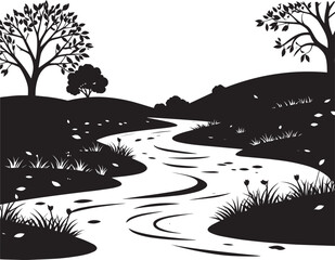  Peaceful Autumn River Silhouette Vector Illustration