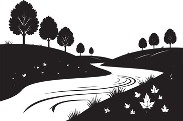  Peaceful Autumn River Silhouette Vector Illustration