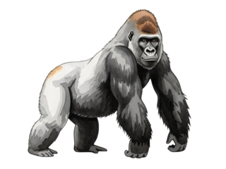 An illustration of gorilla in black and white with brown spot back.