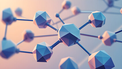 Stunning molecular structure with polygonal shapes in blue and pink hues
