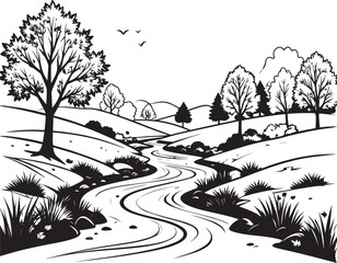  Peaceful Autumn River Silhouette Vector Illustration