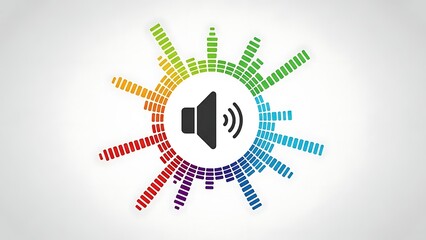 Vibrant speaker icon with colorful sound waves radiating outward