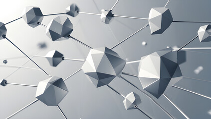 Modern network connections with 3D polygonal nodes and lines