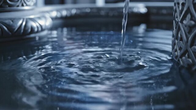 Water Trickles Into Ornate Ablution Fountain Creating Ripples