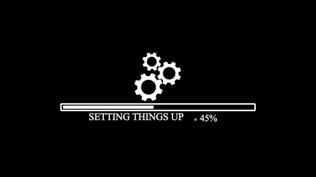 Setting Things up bar animation on black background. setting and update icon animate.with video animation.