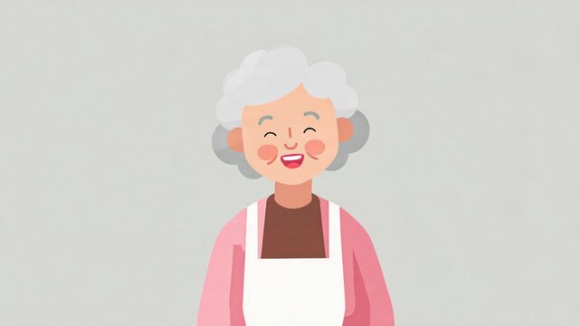 Cheerful elderly woman waving hello with a warm smile in vibrant animated sequence