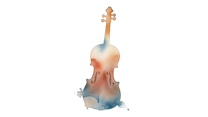 Watercolor drawing of violin on black background with white spot in the.