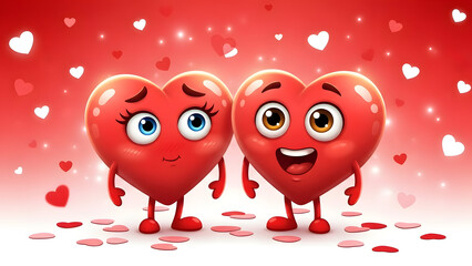Happy valentine day cartoon hearts with confetti and love background