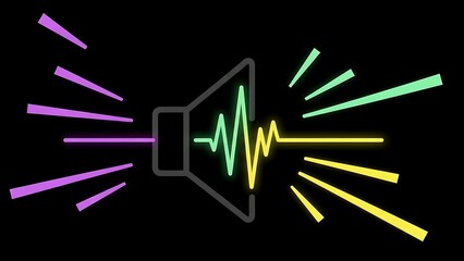 Vibrant speaker icon with colorful sound waves and neon effects