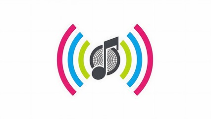 Vibrant music note logo with colorful sound waves design