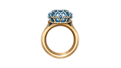 Gold ring with blue topazte and diamond in the middle band on.