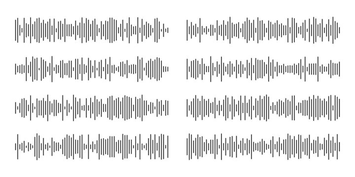 Collection of sound or audio wave icon. Soundwave, social media message, voice assistant, audio waves and frequency symbols for music player, podcasts, video editor, voice message Vector illustration