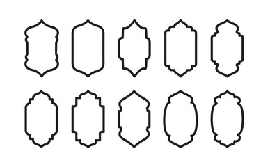  Islamic door and window monoline in Arabic arches. Oriental label collection. Frames with Arabic Muslim designs for Ramadan Kareem