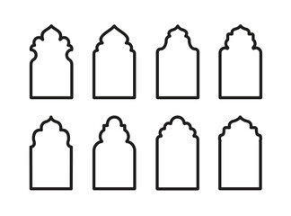 Islamic door and window shapes monoline, Arabic arches. Frames in Arabic Muslim designs for Ramadan Kareem. Mosque gate and window shapes