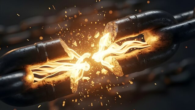 A chain breaking with sparks flying everywhere from the intense force applied