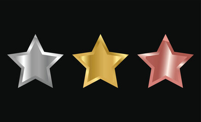 Obraz premium Gold Silver and Bronze Star Award Set. Metallic rating symbols. Golden star achievement design. Premium Quality Rating Icons 