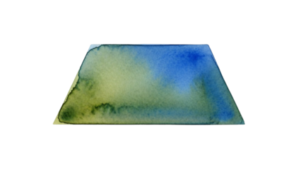 Watercolor painting of green and blue triangle on black background with black.