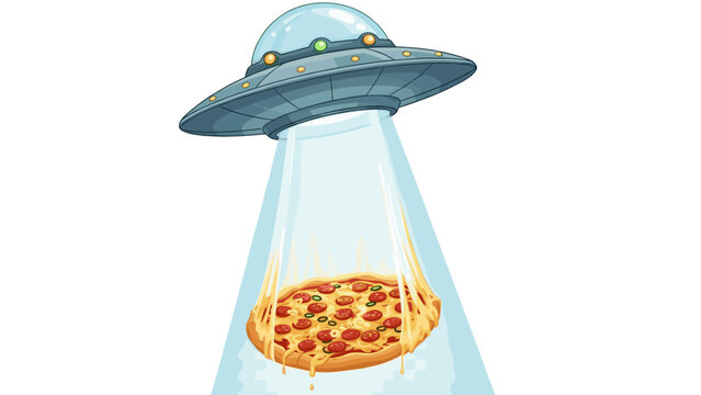 An UFO is shown abducting a whole pizza