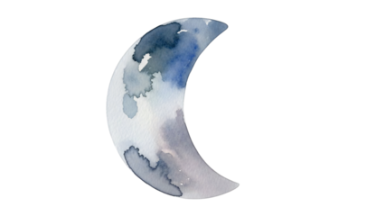 Watercolor painting moon with dark blue sky and white clouds in the.
