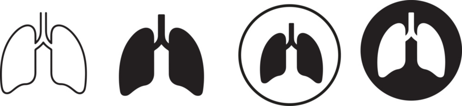 Human lung icon set. Human lung anatomy respiratory system health icons.