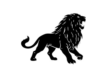 Roaring lion silhouette on white isolated background
