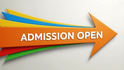 Admission open arrow sign with colorful streaks announcing enrollment opportunity for education university college and career programs