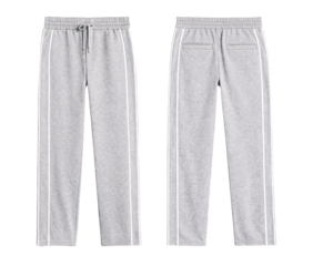 Gray Athletic Track Pants with White Side Stripes, Front and Back Isolated on Transparent Background
