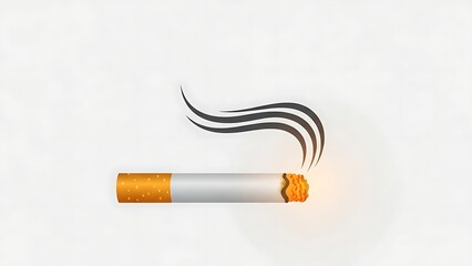 Smoking cigarette with smoke rising, nicotine addiction symbol