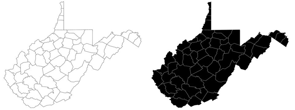 West Virginia map. West Virginia administrative map, West Virginia outline and counties state map set - illustration version