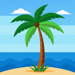 Ocean Wave and Palm Tree Tropical Scene