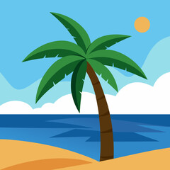 Palm Tree Beach with Blue Ocean Landscape