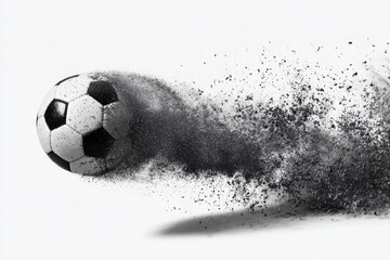 A soccer ball streaks through the air, leaving a smoky, explosive trail
