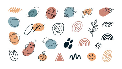 Obraz premium Abstract Elements Collection: A whimsical assortment of hand-drawn abstract shapes and designs, featuring a variety of organic forms, lines, and colorful details.