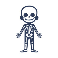 Cute cartoon skeleton smiling standing upright with a friendly expression ideal for Halloween science or education