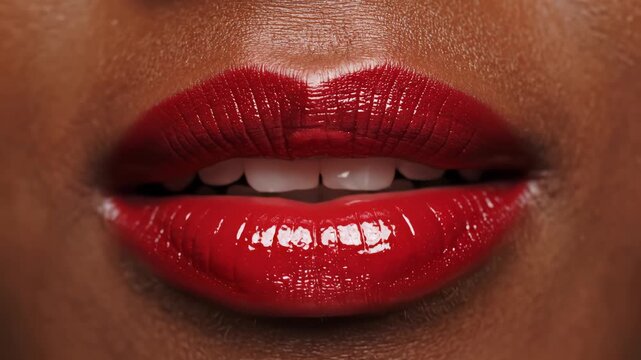 Closeup of lips with red lipstick