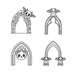 Fototapeta premium Gothic Arches with Adorable Creatures, a Vector Illustration for Design Projects
