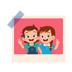 Two happy smiling young cartoon girls posing together making peace signs with cheerful expressions